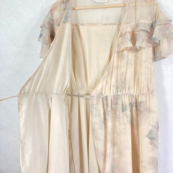 LC Lauren Conrad Watercolor Ruffle Faux Wrap Flounce Sleeve Dress Romantic Fairy - Picture 4 of 8